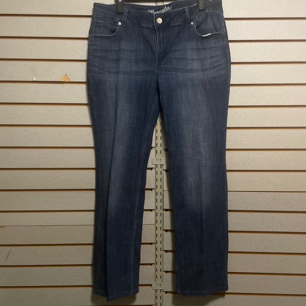 Wrangler Womens Straight Leg Jeans Dark Wash Stretch Denim Western 13/14 x 29.5